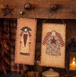 Vintage Primitive Angel Wall Hangings Set – Rustic Folk Art